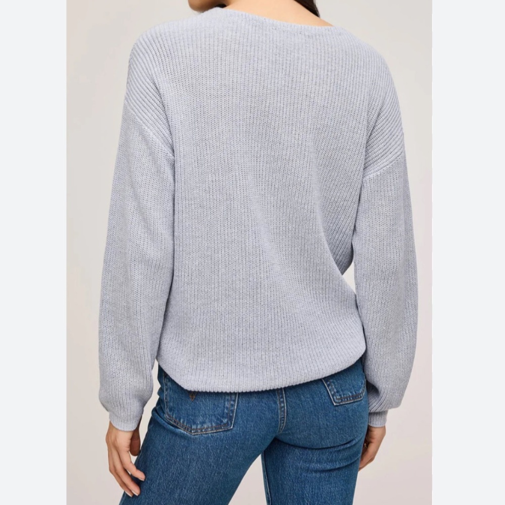 Heather Grey Ribbed Knit Boatneck Long Sleeve Cropped Fit Chunky Sweater